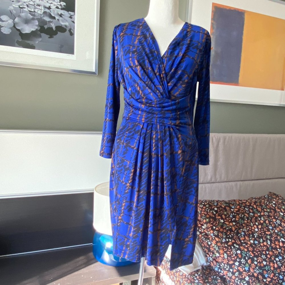 - Michael Kors Blue/Black/Gold Ruched Dress XSmall  - E235